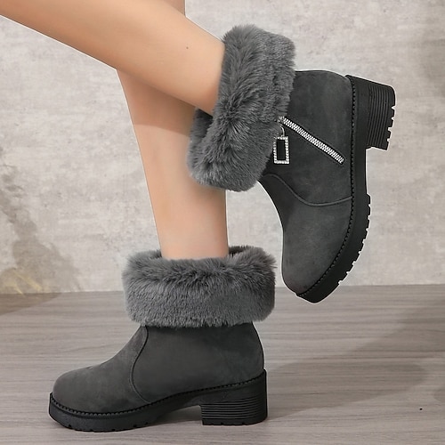 

Femme Bottes Chaussures en daim Bottes de neige Grandes Tailles Extérieur du quotidien Doublé en Polaire Strass Fermeture Talon Plat Bout rond Mode Elégant Minimalisme Fausse Fourrure Faux suède