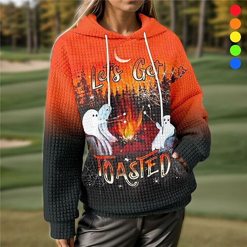 

Women's Golf Hoodie Halloween Thermal Warm Breathable Moisture Wicking Long Sleeve Golf Outerwear Top Regular Fit Drawstring Hooded Printed Spring Autumn Tennis Golf Pickleball