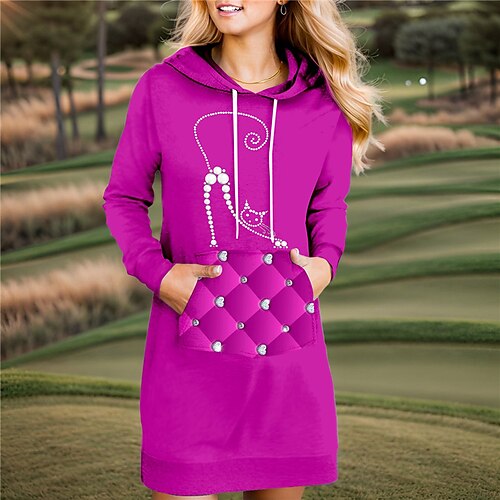 

Damen Golfkleid Kapuzenkleid warm Atmungsaktiv Feuchtigkeitsableitung Langarm Golf-Oberbekleidung Shirt Kordelzug Mit Kapuze Bedruckt Frühling Herbst Tennis Golfspiel Pickleball