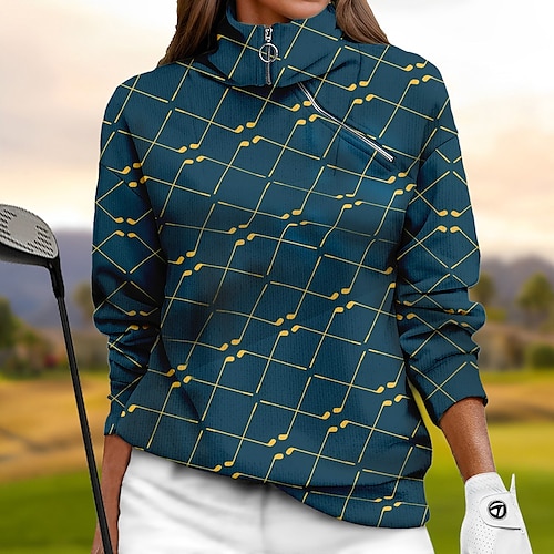 

Mujer Sudadera con capucha de golf Jersey de golf Sudadera Golf Mantiene abrigado Transpirable Dispersor de humedad Manga Larga Ropa de golf Camiseta Ajuste regular 1/4 cremallera Cuello alto Plaid