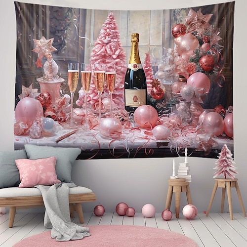 

Christmas Pink Party Hanging Tapestry Wall Art Large Tapestry Mural Decor Photograph Backdrop Blanket Curtain Home Bedroom Living Room Decoration