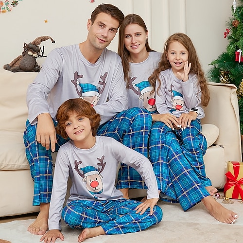 

Famille Noël Pyjamas Graphic Ecole Imprimer Gris Claire manche longue Tenues maman et moi Actif Tenues assorties