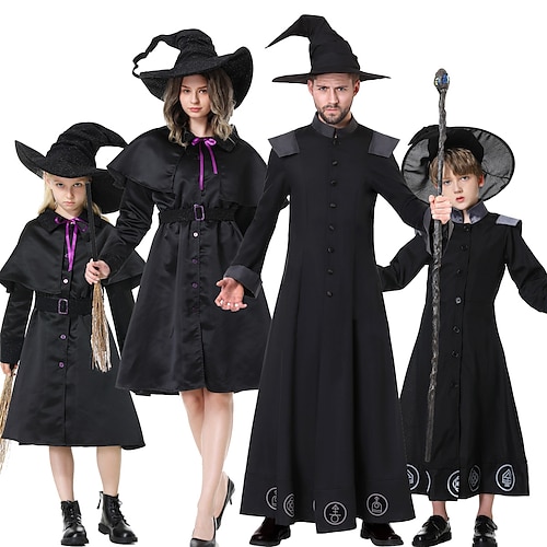 

Sorcière Sorcier Costumes de famille de groupe d'Halloween Tous Cosplay de Film Cosplay Noir Costume Halloween Carnaval Mascarade Coton