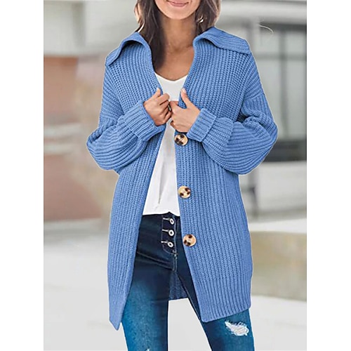 

Damen Strickjacke Strickwaren Gerippt Stricken Lang Patchwork Taste Feste Farbe Hemdkragen Stilvoll Brautkleider schlicht Täglich Ausgehen Herbst Winter Schwarz Weiß Gelb S