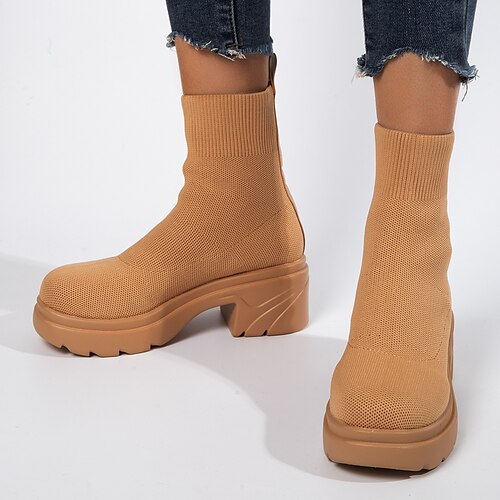 

Femme Bottes Chaussettes Bottes Moto Grandes Tailles Travail du quotidien Bottines Bottines Lacet Plateau Talon bloc Bout rond Classique Confort Marche Tissu élastique Lacet Couleur unie Noir Kaki