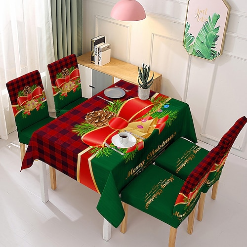 

декоративная рождественская скатерть, чехол на стул, устойчивая к морщинам и воде, праздничная скатерть, чехол для прямоугольных столов, эластичный чехол для обеденного стула из спандекса для