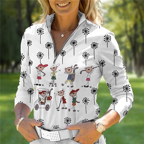 

Женская забавная рубашка для гольфа, пуловер для гольфа, дышащая, быстросохнущая, впитывающая влагу, одежда для гольфа с длинными рукавами, одежда для гольфа, обычная посадка, молния 1/4, кокосовая