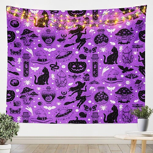 

Halloween Purple Pumpkins Hanging Tapestry Wall Art Large Tapestry Mural Decor Photograph Backdrop Blanket Curtain Home Bedroom Living Room Decoration