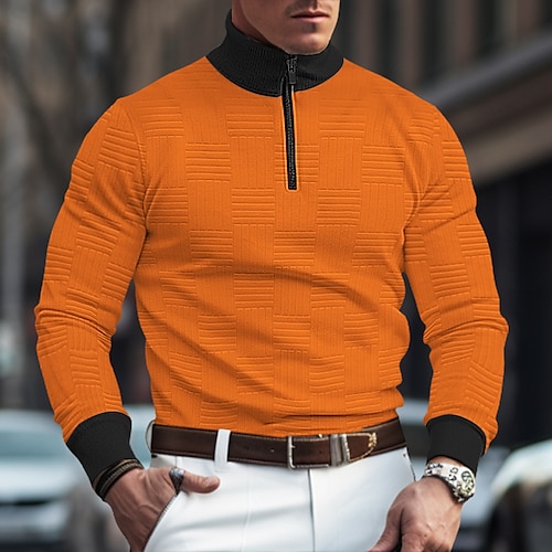 

Homens Moletom Moletom Zip Preto Branco Laranja Meio Zíper Bloco de cor Desportos e Ar livre Diário Feriado Roupa de rua Básico Casual Primavera Outono Roupa Moletons Moletons