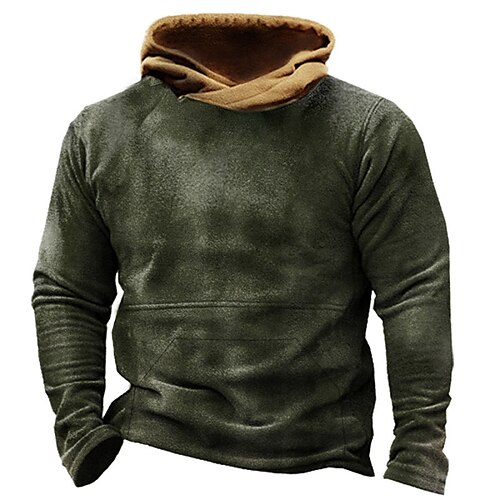 

Men's Hoodie Army Green Hooded Color Block Sports Outdoor Daily Holiday Vintage Cool Casual Spring Fall Clothing Apparel Hoodies Sweatshirts