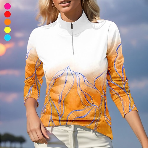 

Women's Polo Shirt Golf Shirt Breathable Quick Dry Moisture Wicking Long Sleeve Golf Apparel Golf Clothes Regular Fit Zipper Stand Collar Printed Spring Autumn Tennis Golf Pickleball