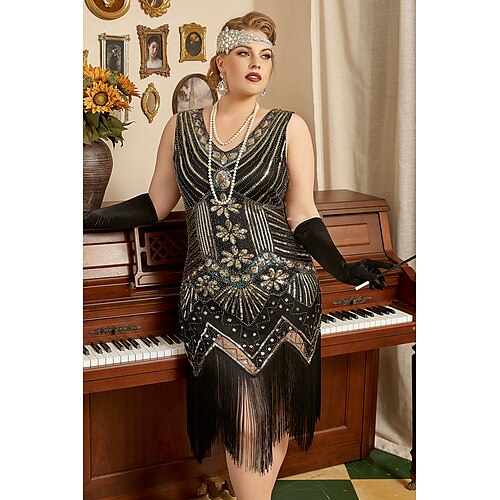 

Rétro Vintage Les rugissantes années 20 1920s Robe à clapet Robe Gatsby le magnifique Femme Paillettes Franges Cosplay Costume Grande Taille Halloween Carnaval Fête / Soirée Fête scolaire Robe