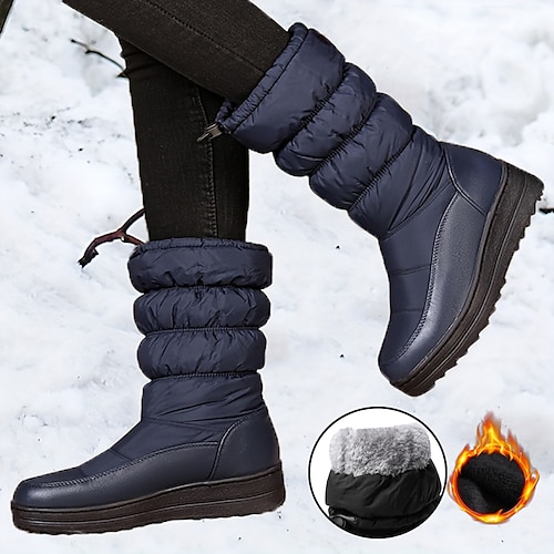 

Mujer Botas Botas de nieve Tallas Grandes Botines Botines Diario Botines Botines Invierno Tacón Cuña Dedo redondo Minimalismo PU Banda Elástica Color sólido Negro Azul