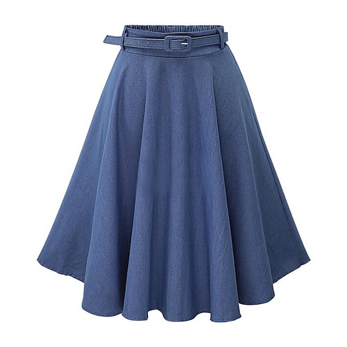 

Women's Skirt A Line Swing Knee-length Denim Navy Blue Light Blue Skirts Fall Winter Belt Included Fashion Casual Street Daily One-Size