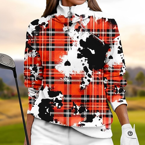 

Damen Golf-Hoodie Golfpullover Golf-Sweatshirt warm Atmungsaktiv Feuchtigkeitsableitung Langarm Golf-Oberbekleidung Shirt Regular Fit 1/4 Reißverschluss Stehkragen Buchstabe Bedruckt Frühling Herbst