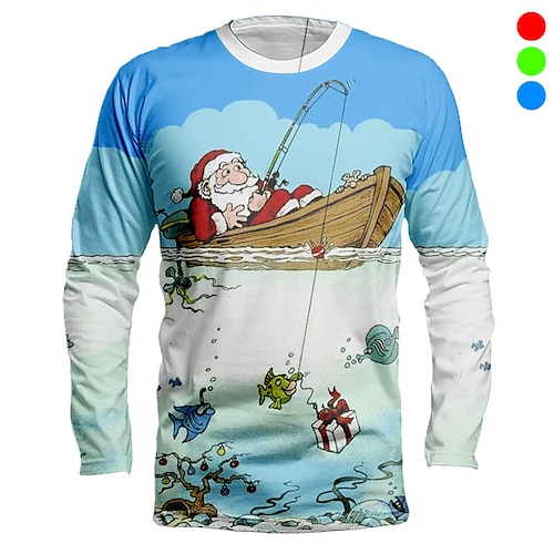 

Men's Fishing Shirt Outdoor Long Sleeve UV Protection Breathable Quick Dry Lightweight Sweat wicking Top Summer Spring Outdoor Fishing Camping Hiking Blue Green Light Blue