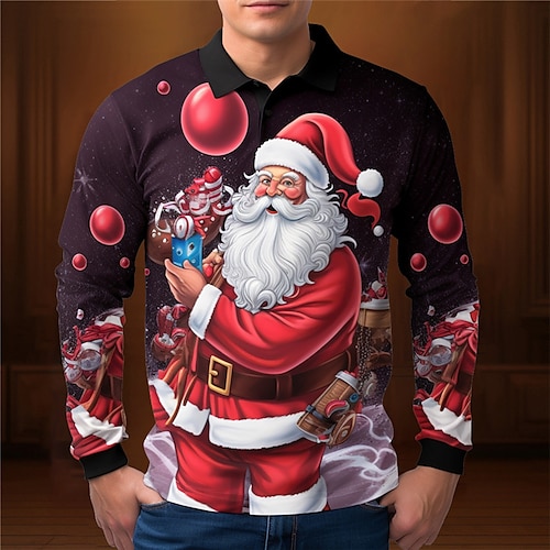 

Papai Noel Cada Casual Homens 3D Imprimir pólo de golfe Ao ar livre Casual / Diário Streetwear Natal Poliéster Manga Longa Aberto para a Lateral Camisas polo Azul Marinho Escuro Azul Marinha Azul