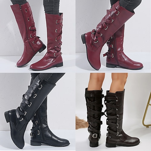 

Lässige Damen-Reiterstiefel aus Kunstleder mit Retro-Spitzenrücken