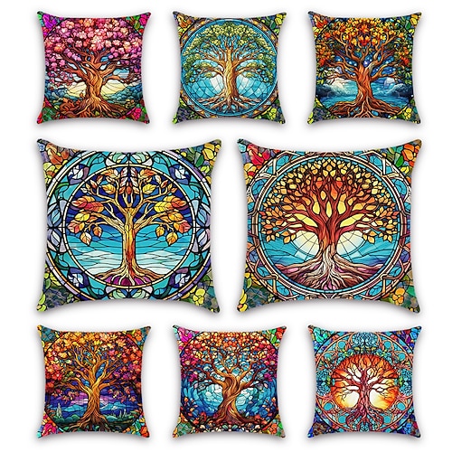 

Baum des Lebens, doppelseitiger Kissenbezug, 1 Stück, weiches Buntglas, dekorativer quadratischer Kissenbezug, Kissenbezug für Schlafzimmer, Wohnzimmer, Sofa, Couch, Stuhl