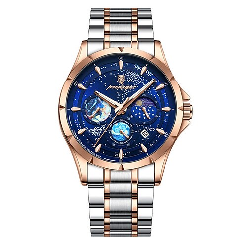 

Marca poedagar, reloj de cuarzo con cielo estrellado azul a la moda para hombre, relojes de cuero de lujo resistentes al agua hd luminosos con cronógrafo y fecha