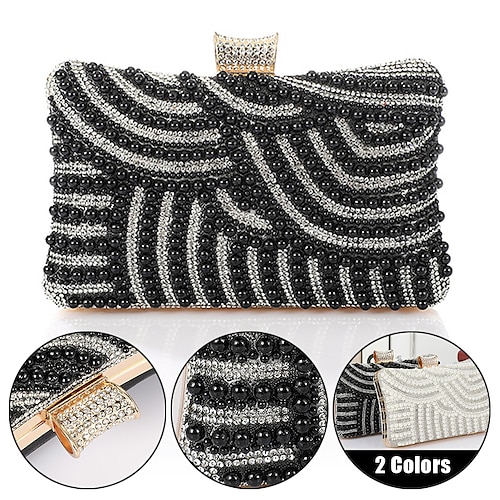 

Damen Clutch Abendtasche Handgelenk-Tasche PU-Leder Party Festtage Strass Perlen Verzierung Kristall Verzierung Hohe Kapazität Leichtgewichtig Langlebig Feste Farbe Schwarz Weiß