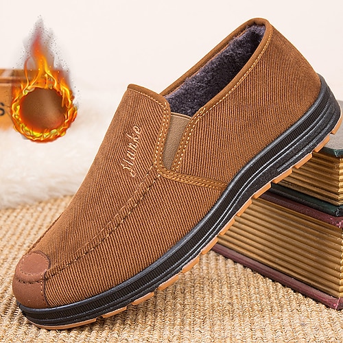 

Homens Mocassins e Slip-Ons Botas de Neve Sapatos de inverno Forro de Lã Caminhada Casual Ao ar livre Diário Tecido Quente Respirável Confortável Mocassim Cor de café Preto Camelo Bloco de cor Outono