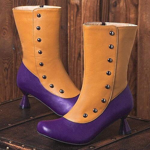 

Mujer Botas Tallas Grandes Zapatos antiguos Botas de tacon Exterior Diario Botas a media pierna Tacón de gatito Dedo redondo Vintage Elegante Casual Zapatos de Paseo PU Cremallera Color sólido Bloque