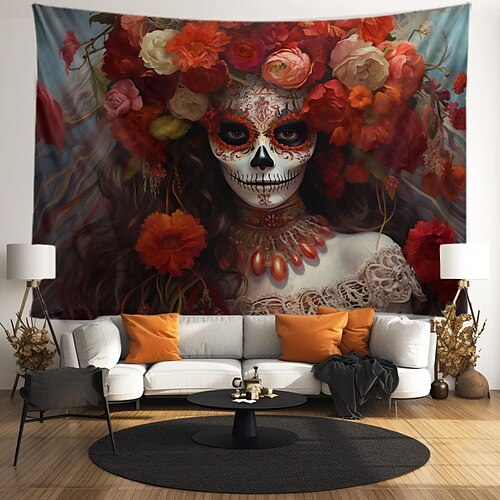 

Day of Dead Hanging Tapestry Wall Art Large Tapestry Mural Decor Photograph Backdrop Blanket Curtain Home Bedroom Living Room Decoration Halloween Decorations