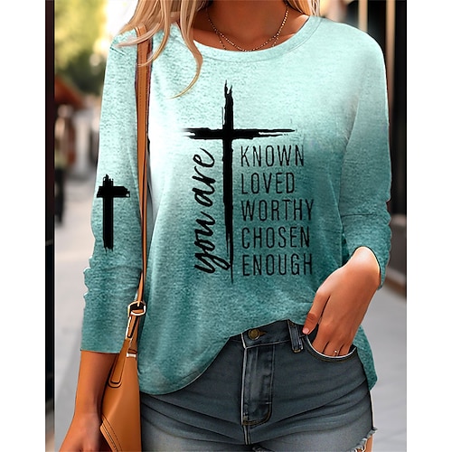 

Mujer Camiseta Verde Trébol Letra Gradiente de Color Estampado Manga Larga Diario Fin de semana Moda Escote Redondo Ajuste regular Pintura Primavera Otoño