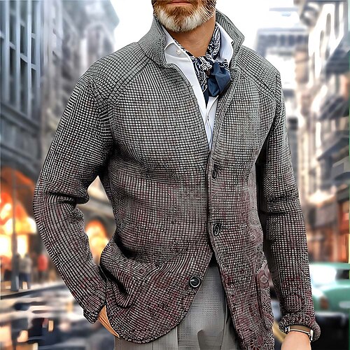 Printed Cardigans For Men Cardigan Sweater Knitted Blue Cardigan