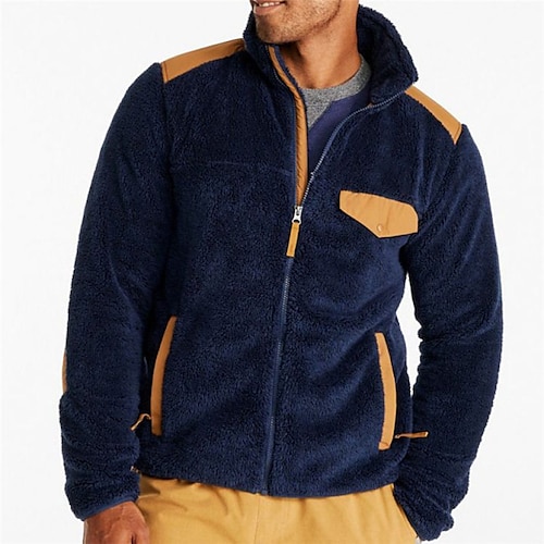 

Men's Sweatshirt Zip Sweatshirt Outerwear Navy Blue Standing Collar Color Block Front Pocket Sports Outdoor Daily Holiday Streetwear Basic Casual Spring Fall Clothing Apparel Hoodies Sweatshirts