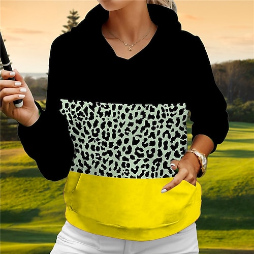 

Femme Sweat à capuche de golf Pull de golf Chaud Respirable Avec poches manche longue Vêtements d'extérieur de golf Top Standard Cordon Léopard Bloc de couleur Imprimé Printemps Automne Tennis Le