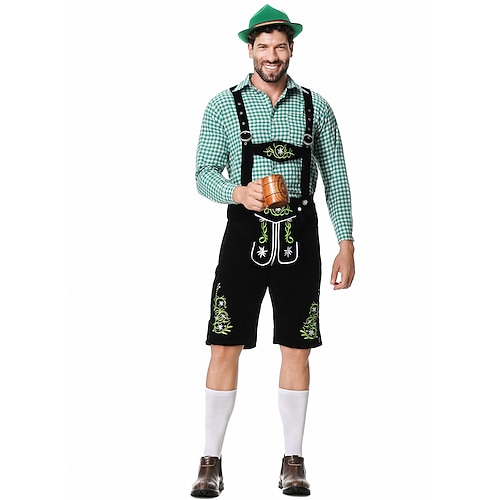  Μπύρα Oktoberfest Lederhosen Πουκάμισο βαυάρος βαυάρος Γερμανικά Λιβάδια Ανδρικά Πανί παραδοσιακού στυλ Μπλούζα Κοντά Παντελονάκια Καπέλο