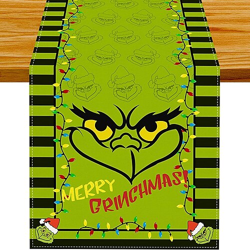 

Christmas Grinch Table Flag Factory Direct Sales Christmas Jeep Linen Insulation and Stain Proof Table Cloth