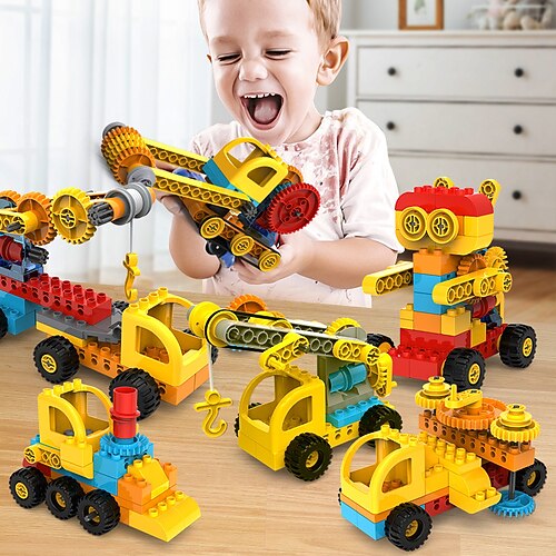 

Bloco de construção versátil para crianças, carro artesanal de engenharia de montagem diy, engrenagem de partículas grandes, blocos de construção mecânicos, brinquedos para meninos de 3 a 6 anos