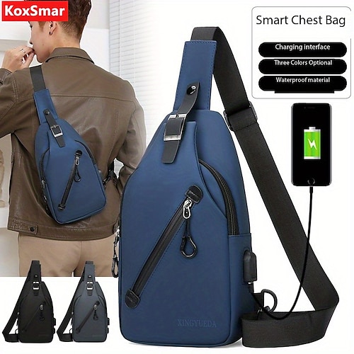 

Chest Bag Anti-Theft Crossbody Sling Bag With USB Charging Port Waterproof Scratchproof Shoulder Backpack Lightweight Chest Bag Give Gifts To Men Fashion Simple Business Shoulder Bag Travel Durable