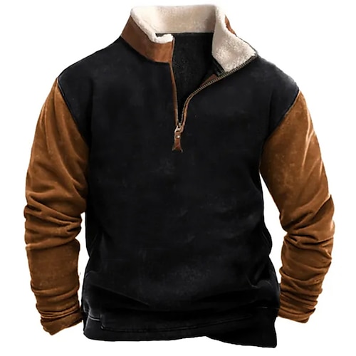 

Herren Sweatshirt Pullover Reißverschluss-Sweatshirt Schwarz Troyer Halber Reißverschluss Farbblock Glatt Patchwork Sport Natur Täglich Festtage Vlies Strassenmode Basic Brautkleider schlicht