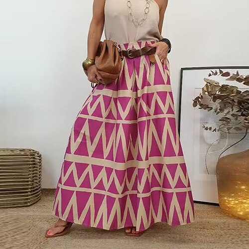 

Women's Skirt A Line Swing Long Skirt Maxi Fuchsia Skirts Fall Winter Pocket Print Fashion Casual Street Daily M L XL