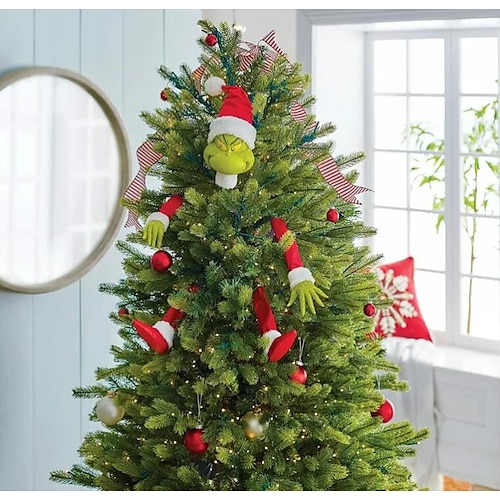 

Grinch-Dekoration im Baumspitzen-Set, Grinch-Weihnachtsbaumschmuck, mehrfarbig