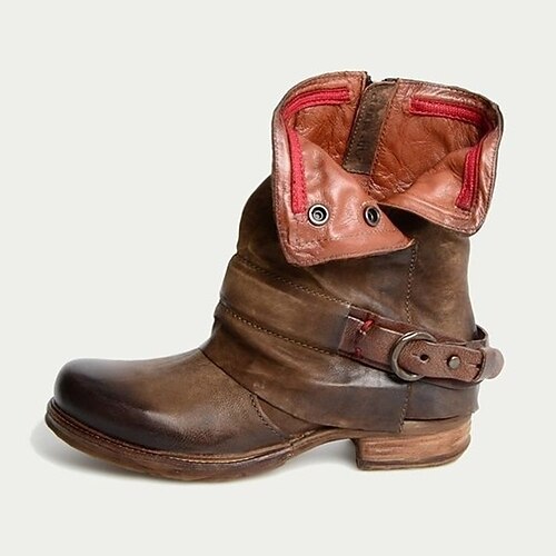 

Damen Stiefel Motorradstiefel Cowboy Westernstiefel Übergrössen Outdoor Täglich Stiefeletten Stiefeletten Schnalle Blockabsatz Runde Zehe Vintage Elegant Wanderschuhe PU Reißverschluss Feste Farbe