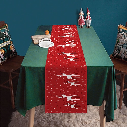 

Chemin de table de Noël rouge, décoration de table de style ferme de Noël d'hiver saisonnier