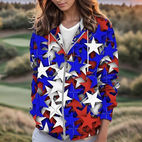 

Mujer Sudadera con capucha de golf Jersey de golf Mantiene abrigado Transpirable Dispersor de humedad Manga Larga Ropa de golf Camiseta Ajuste regular Correa Bolsillos laterales Estrella Primavera