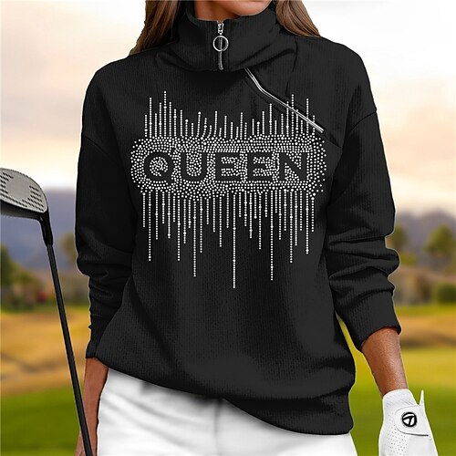 

Mujer Jersey de golf Sudadera Golf Mantiene abrigado Transpirable Dispersor de humedad Manga Larga Ropa de golf Camiseta Ajuste regular 1/4 cremallera Cuello alto Letra Impreso Primavera Otoño Tenis