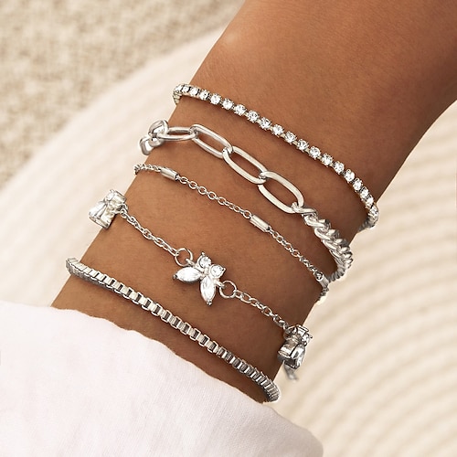 

4 piezas Mujer Cadenas y esclavas Pulseras de la vendimia Cadena gruesa tema de la vendimia Punk Moda Sencillo Borla Legierung Pulsera pulsera Plata Para Oficina Deporte Regalo Diario Cita