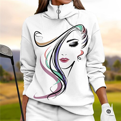 

Mulheres moletom de golfe pulôver de golfe camisola de golfe Térmico / Quente Respirável Pavio Humido Manga Longa Casacos de golfe Blusas Normal 1/4 Zip Colarinho Alto Estampado Primavera Outono