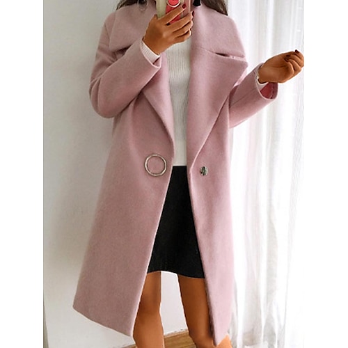 

Manteau Femme Travail Plein Air Usage quotidien Sortie Contemporain mode Décontractées Style de rue Avec poches Longue Manteau Blanche Rose Claire Automne Hiver Boutonnage Simple Revers Standard S M