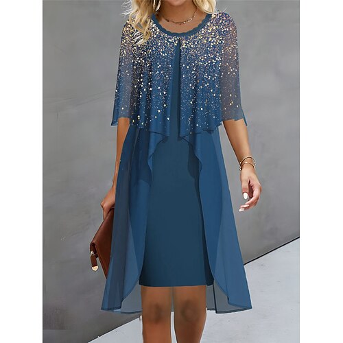 

Robe mi-longue Femme robe soirée Demi Manches Printemps Automne Hiver - Mode Moderne Mature Multirang Imprimer A Ombre robe demoiselle d honneur 2023 Bleu S M L XL XXL 3XL