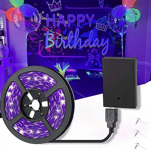 

Luz de cinta morada de Halloween Luz LED violeta ultravioleta con cinta de luz blanca cálida 1-5 m 5 V con interfaz USB Caja de batería Kit de cinta morada flexible Luz fluorescente de Halloween Barra