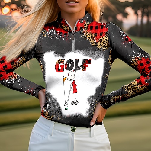 

Femme T-shirt POLO Chemise de golf Respirable Séchage rapide Evacuation de l'humidité manche longue Vêtements de golf Top Standard 1/4 Zip Col Montant Plaid Printemps Automne Tennis Le golf Pickleball