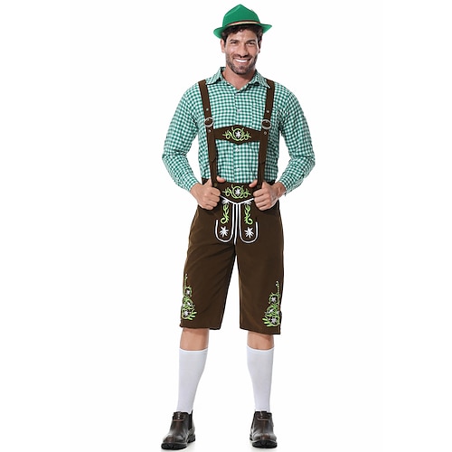  Μπύρα Oktoberfest Lederhosen Πουκάμισο βαυάρος βαυάρος Γερμανικά Λιβάδια Ανδρικά Πανί παραδοσιακού στυλ Μπλούζα Κοντά Παντελονάκια Καπέλο